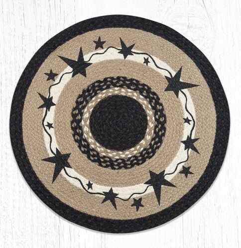 Black Primitive Stars Round Rug - Ozark Cabin Décor, LLC