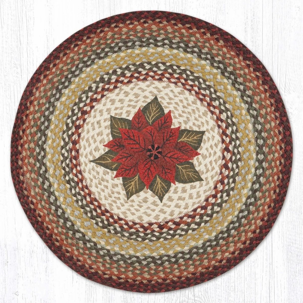 Primitive Poinsettia Round Braided Rug - Ozark Cabin Décor, LLC