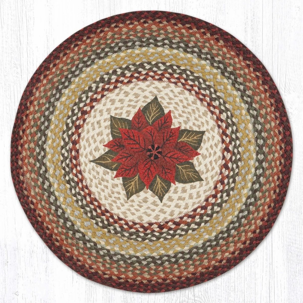 Primitive Poinsettia Round Braided Rug - Ozark Cabin Décor, LLC