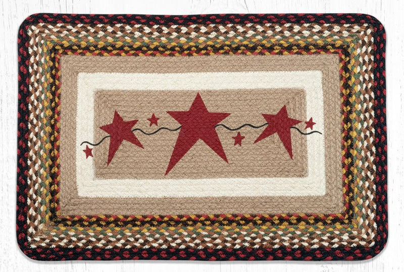 PP-019 Primitive Stars Burgundy Patch Printed Rug - Ozark Cabin Décor, LLC