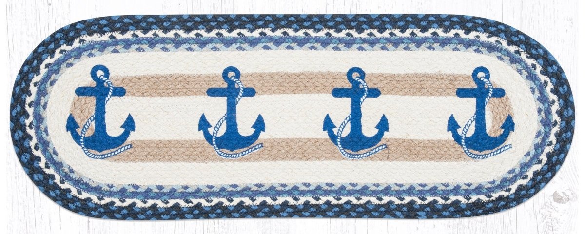 Navy Anchor Oval Runner - Ozark Cabin Décor, LLC