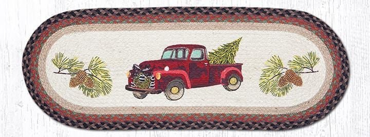 Red Christmas Truck Oval Table Runner - Ozark Cabin Décor, LLC