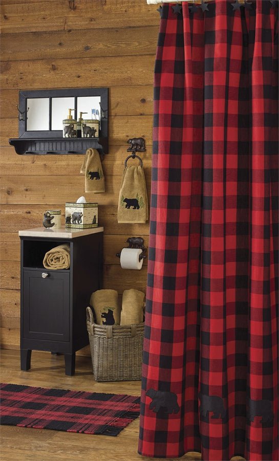 Buffalo Check Bear Shower Curtain - Ozark Cabin Décor, LLC