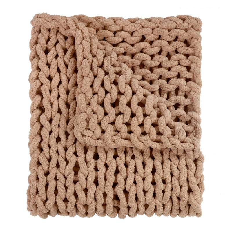 DS-70073 Chunky Chenille Knit Throw - Mink - Ozark Cabin Décor, LLC