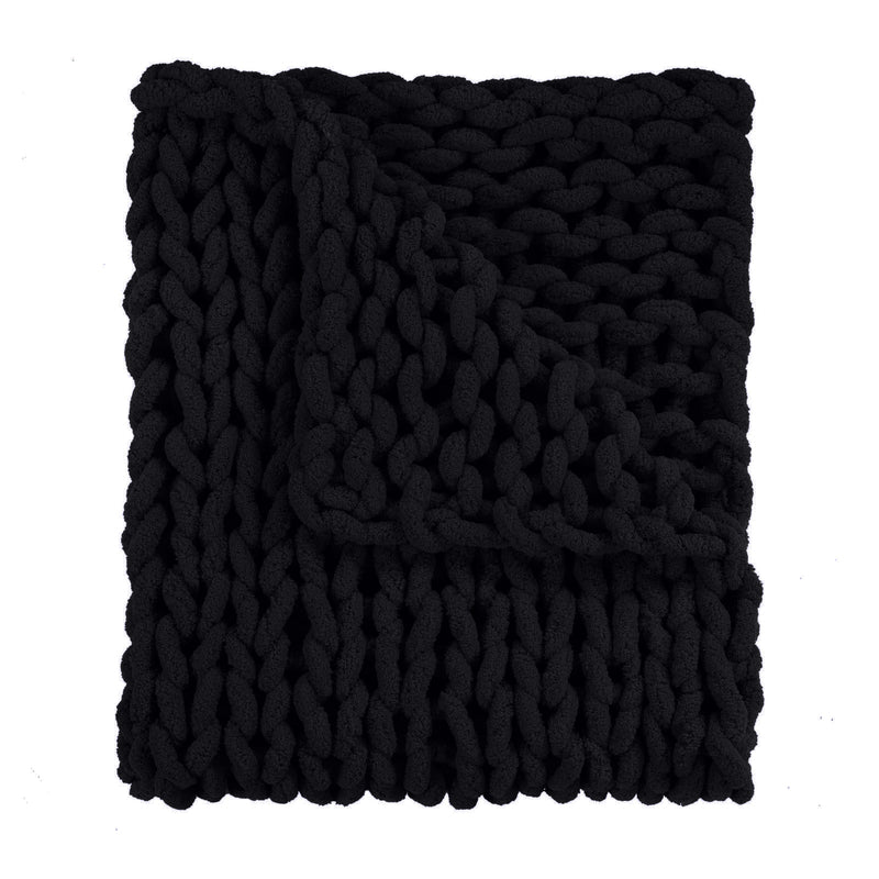 DS-70082 Chunky Chenille Knit Throw - Black - Ozark Cabin Décor, LLC