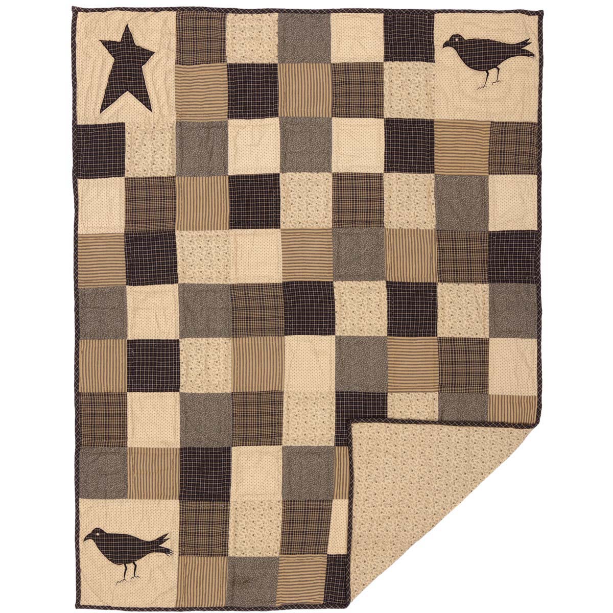 Kettle Grove Applique Crow and Star Quilted Throw - Ozark Cabin Décor, LLC