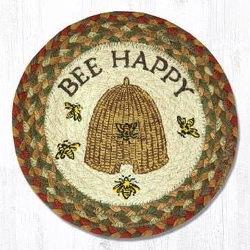 MSPR-300 Bee Happy Round Jute Trivet - Ozark Cabin Décor, LLC