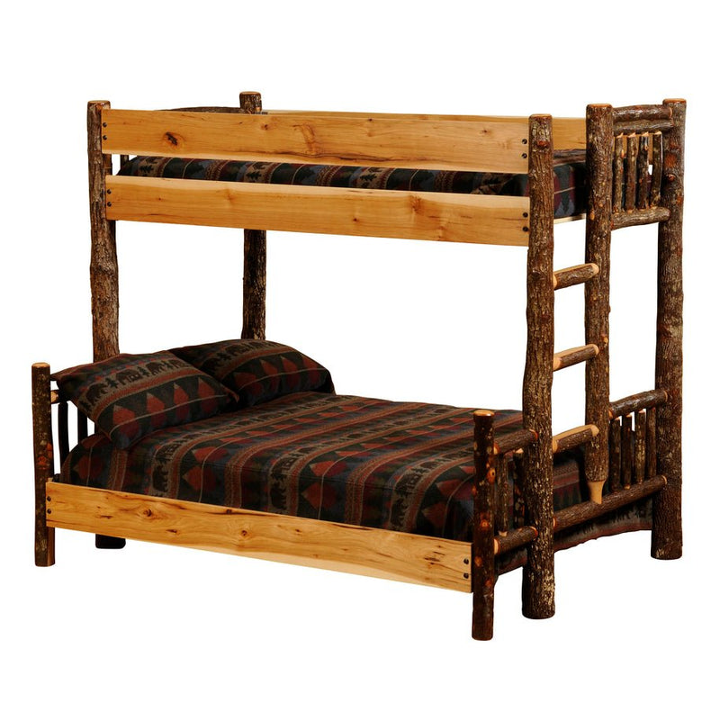 80148 Fireside Lodge Natural Hickory Log Bunk Bed - Queen/Queen - Ladder Right - Ozark Cabin Décor, LLC