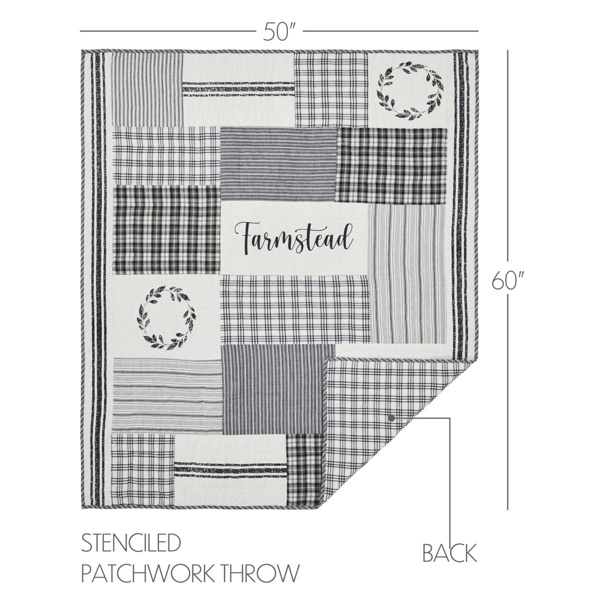Sawyer Mill Black Stenciled Patchwork Quilted Throw - Thumbnail 3