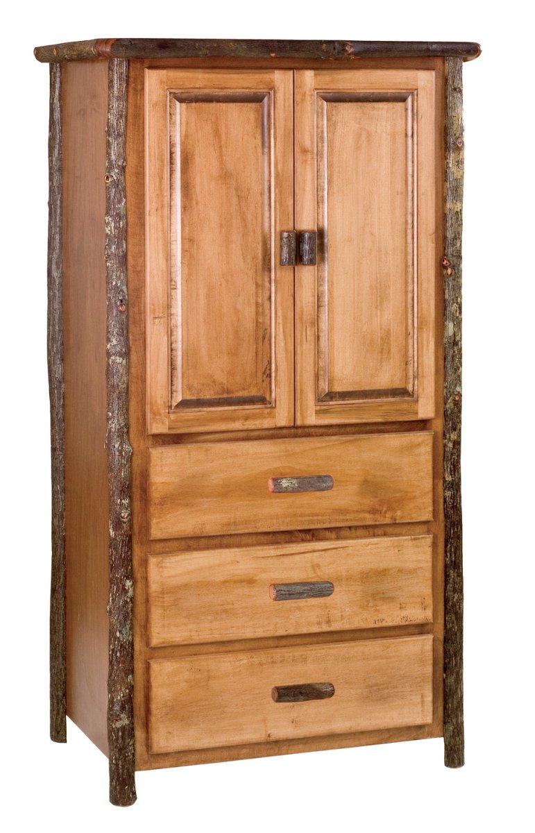 82090-T-P Natural Hickory Log Three Drawer Armoire w/Adjustable Shelving - Ozark Cabin Décor, LLC