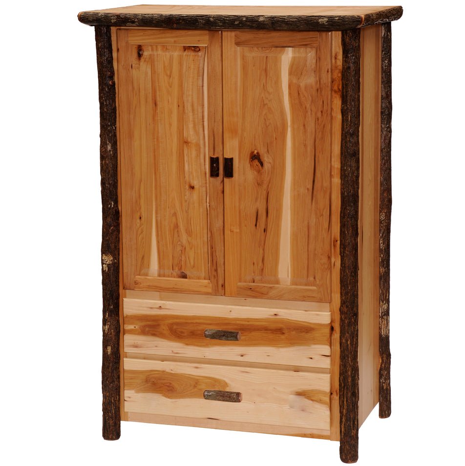 82100-T-P Natural Hickory Log Two Drawer Wardrobe w/Hanging Rod - Ozark Cabin Décor, LLC