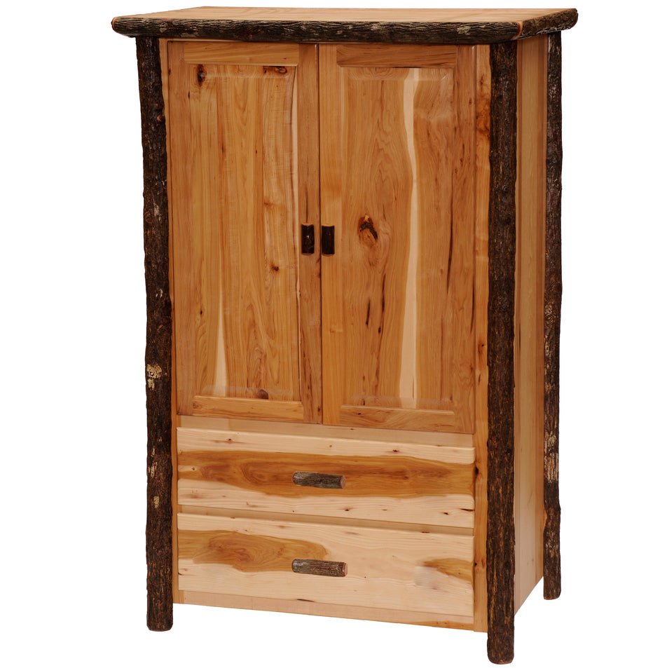 82100-T-P Natural Hickory Log Two Drawer Wardrobe w/Hanging Rod - Ozark Cabin Décor, LLC