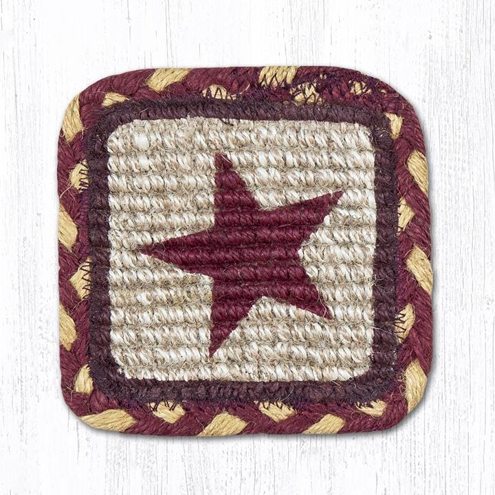 Rustic Burgundy Star Wicker Weave Braided Natural Jute Table Accents- Ozark Cabin Décor, LLC