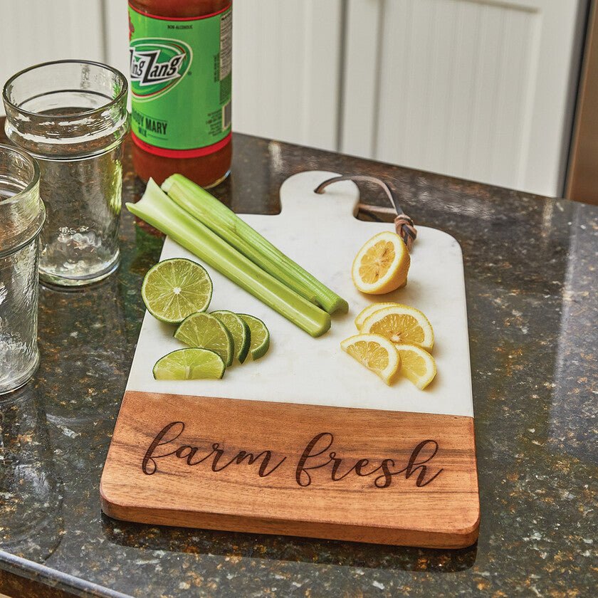 Farmhouse Wood & Marble Cutting Board - Large - Ozark Cabin Décor, LLC