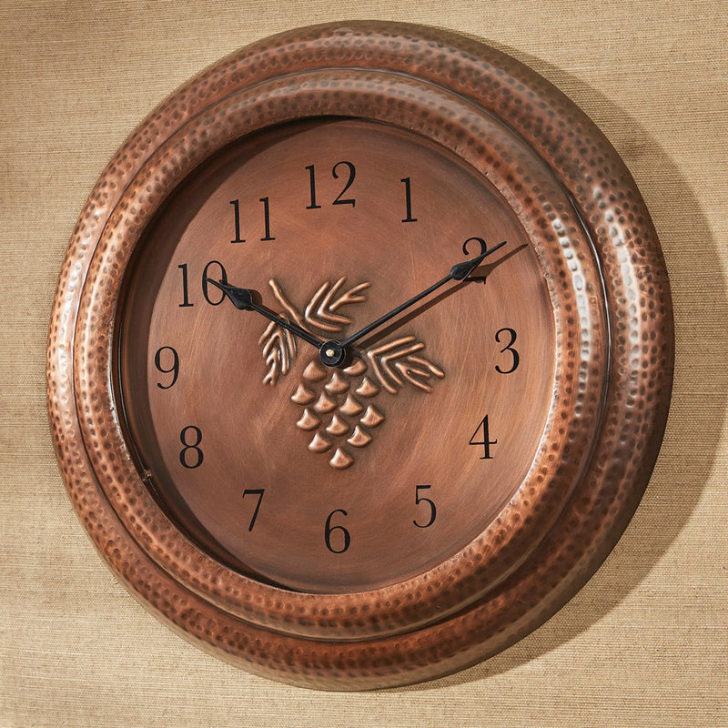 Pinecone Hammered Metal Wall Clock - Ozark Cabin Décor, LLC
