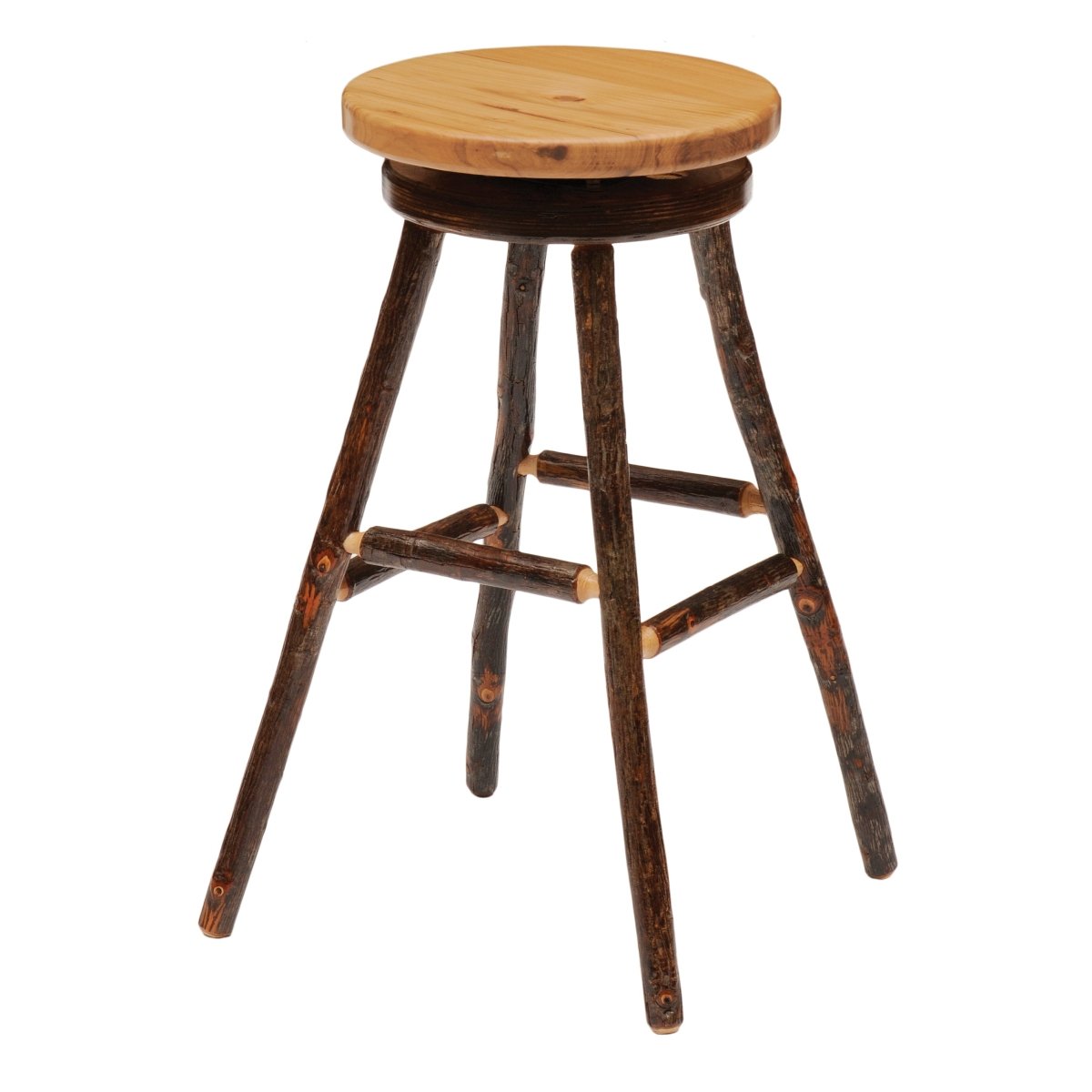 Hickory Round Swivel 24" Barstool w/Wooden Seat - Ozark Cabin Décor, LLC