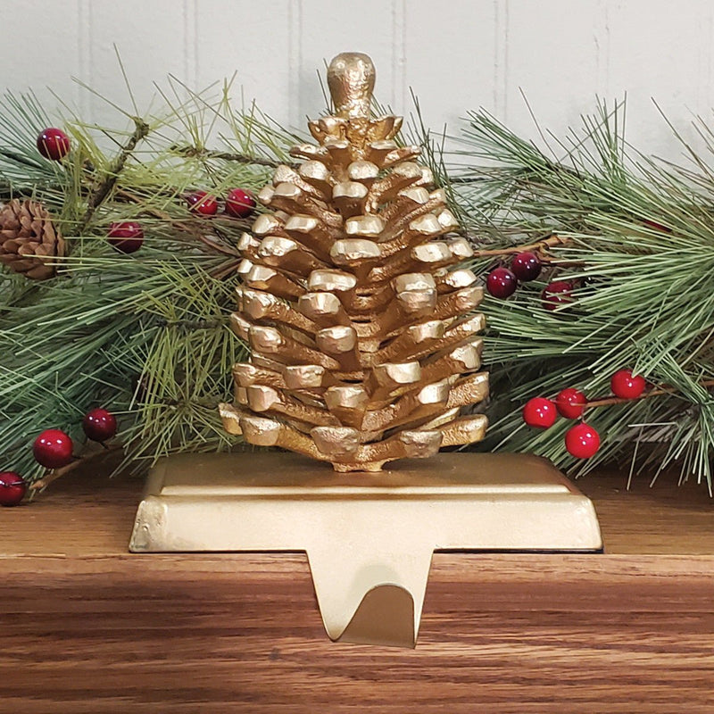 Gold Pinecone Stocking Hanger - Ozark Cabin Décor, LLC