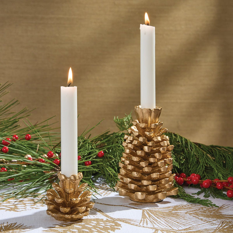 Gold Pinecone Taper Holder - Ozark Cabin Décor, LLC