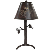 Rustic Cabin Ponderosa Pine Lamp With Pine Cone And Branch Cut Out Shade & Pine Cone Finial