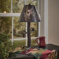 Rustic Cabin Ponderosa Pine Lamp With Pine Cone And Branch Cut Out Shade & Pine Cone Finial - Ozark Cabin Décor, LLC
