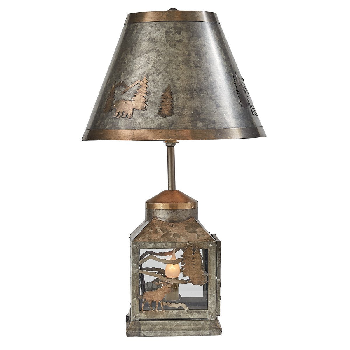 Foresters Bear and Moose Galvanized Lantern Lamp with Shade