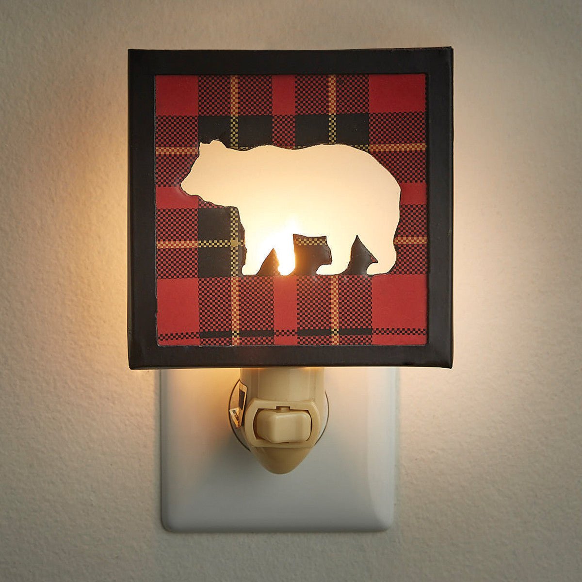 Red And Black Sportsman Plaid Bear Night Light - Ozark Cabin Décor, LLC