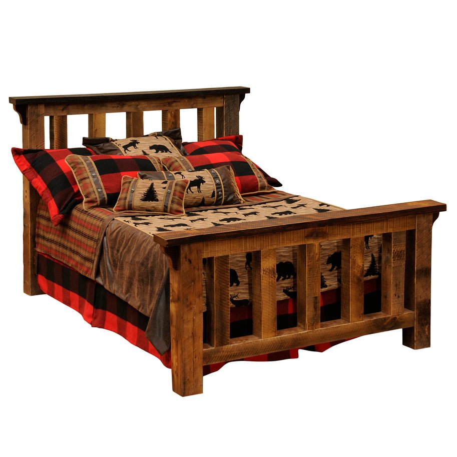 B10042 Fireside Lodge Barnwood Post Bed - Ozark Cabin Décor, LLC