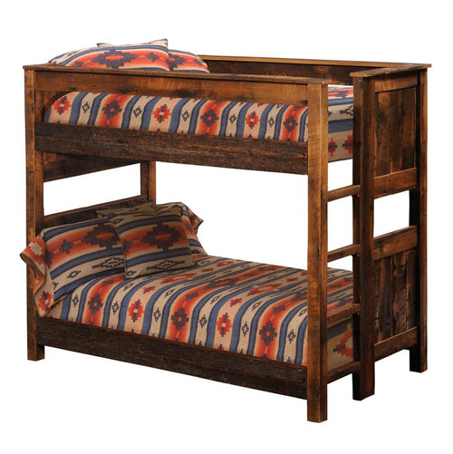 B10148 Fireside Lodge Barnwood Queen/Queen Bunk Bed - Ladder Left - Ozark Cabin Décor, LLC