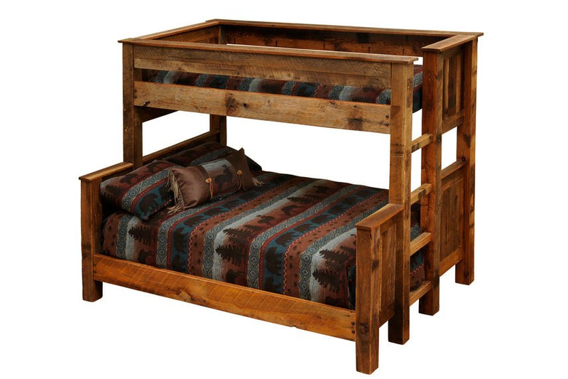 B10140 Fireside Lodge Barnwood Queen/Single Bunk Bed - Ladder Left - Ozark Cabin Décor, LLC