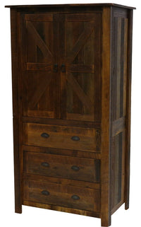 B12090-B-P Fireside Lodge Barnwood Three Drawer Armoire w/Adjustable Shelving - Ozark Cabin Décor, LLC