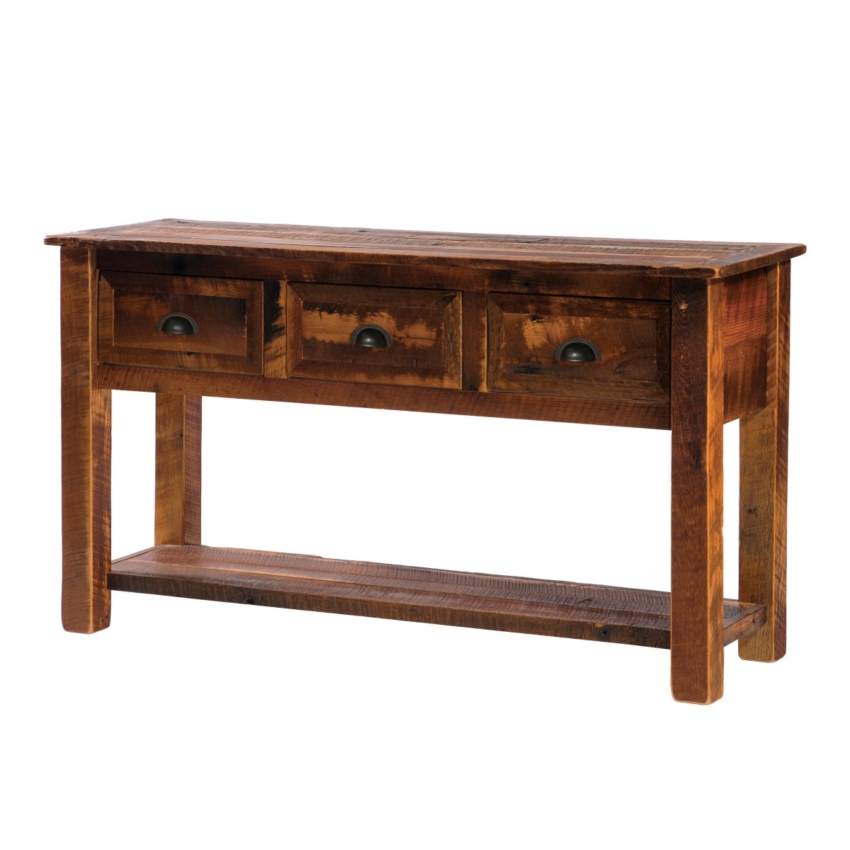 Barnwood Three Drawer Console Table With Shelves - Thumbnail 2