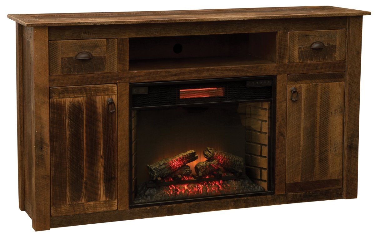 Fireside Lodge Rustic Furniture Barnwood Entertainment Center with Fireplace