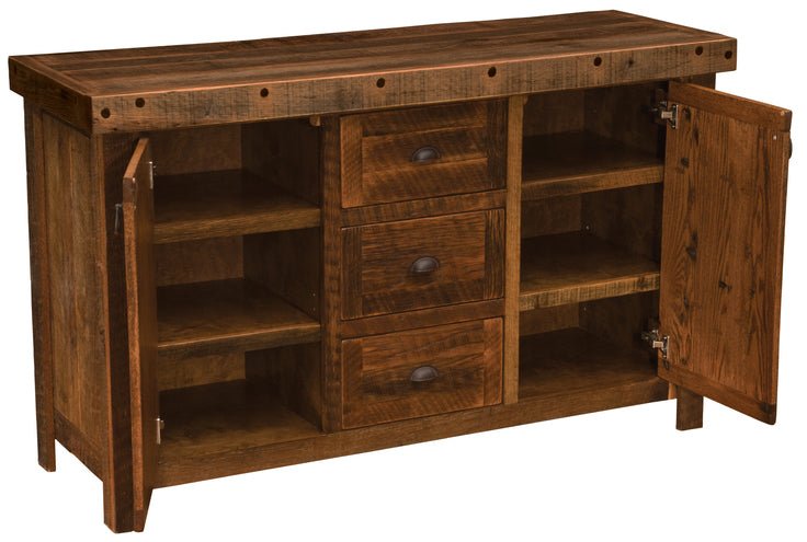 B16198-B-AO Barnwood Sideboard With Antique Oak Top - Ozark Cabin Décor, LLC