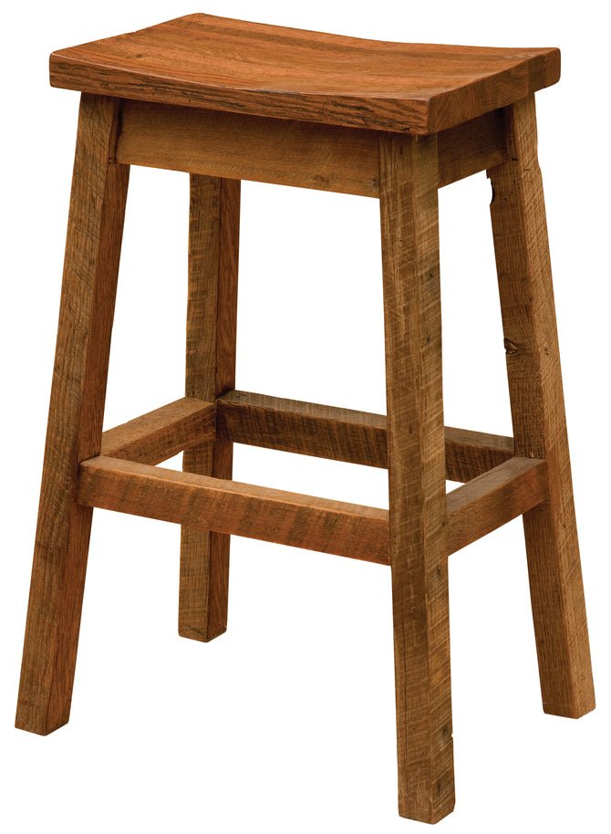 B16431-AO Fireside Lodge 30" Barnwood Saddle Bar Stool w/Contoured Wood Seat - Ozark Cabin Décor, LLC