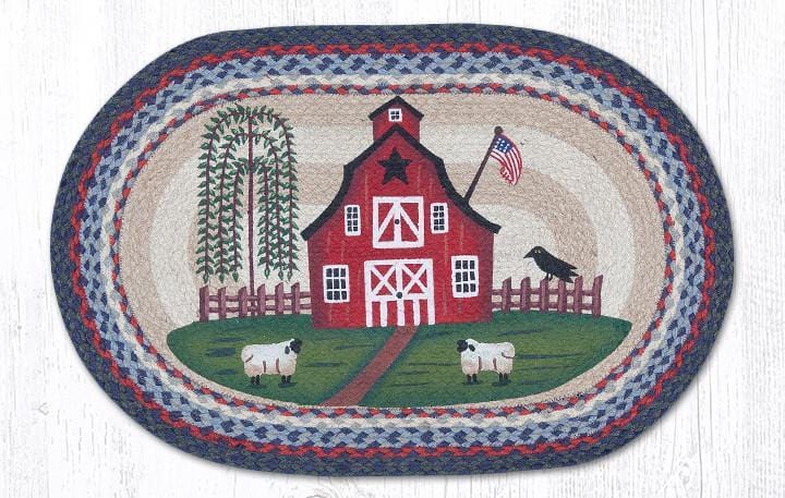 OP-015 Patriotic Barn Scene Braided Jute Rug - Ozark Cabin Décor, LLC