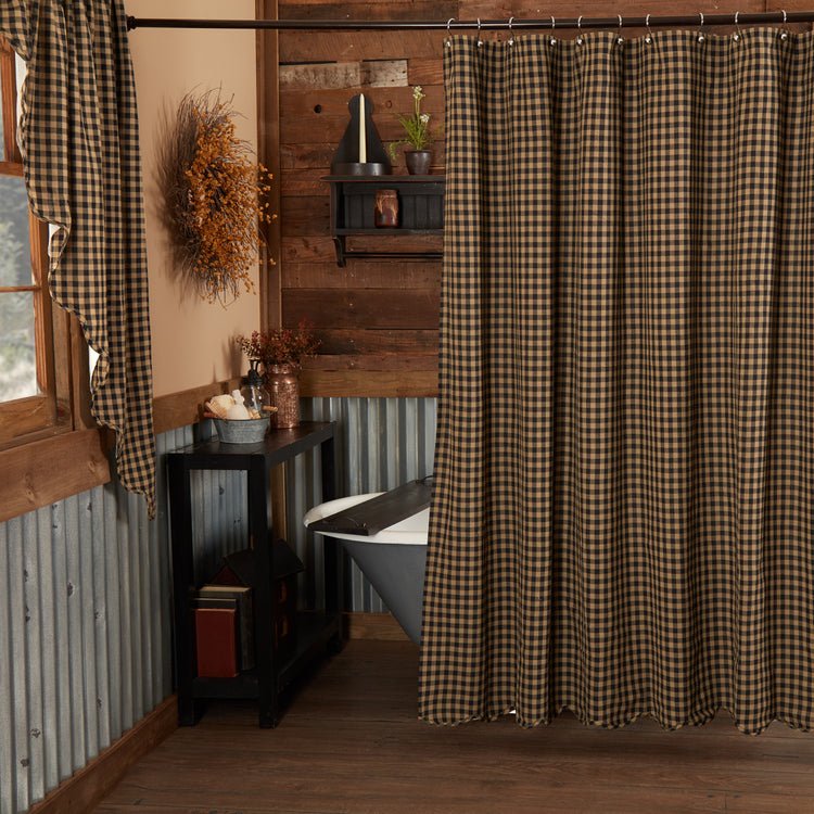 Black Check Shower Curtain w/Scalloped Edges - Ozark Cabin Décor, LLC