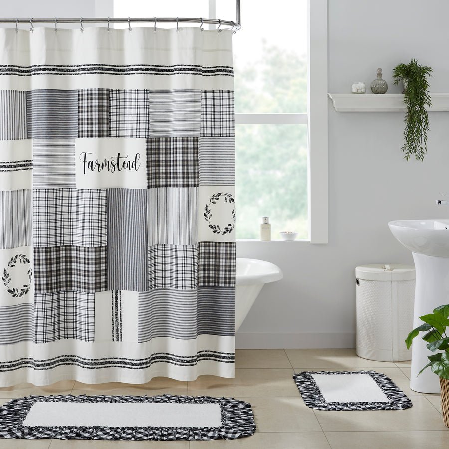 Sawyer Mill Black Stenciled Patchwork Shower Curtain - Ozark Cabin Décor, LLC