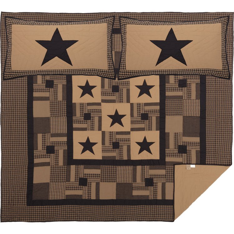 Black Check Star Quilt Set - King - Ozark Cabin Décor, LLC