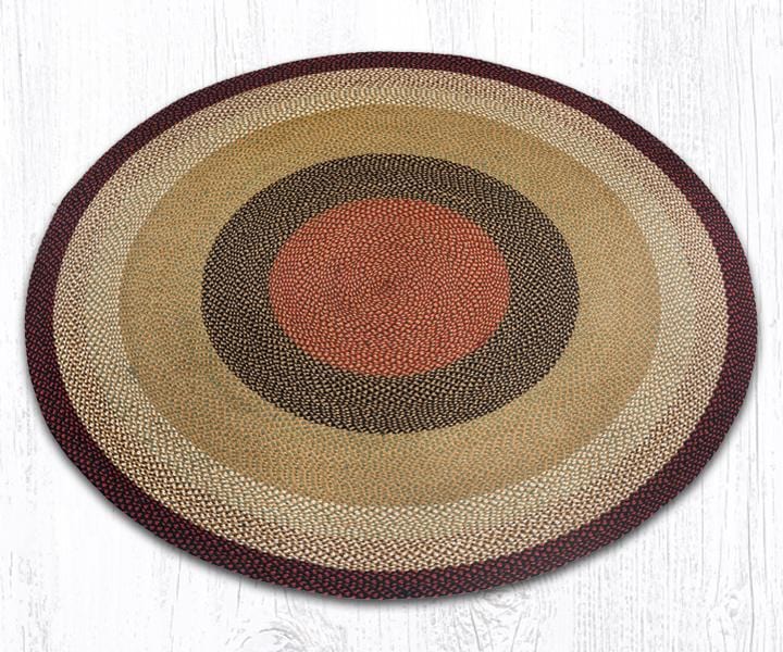 Burgundy and Mustard Round Braided Natural Jute Area Rug - Ozark Cabin Décor, LLC