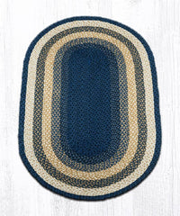 C-079 Dark/Light Blue & Mustard Braided Rug - Oval - Ozark Cabin Décor, LLC