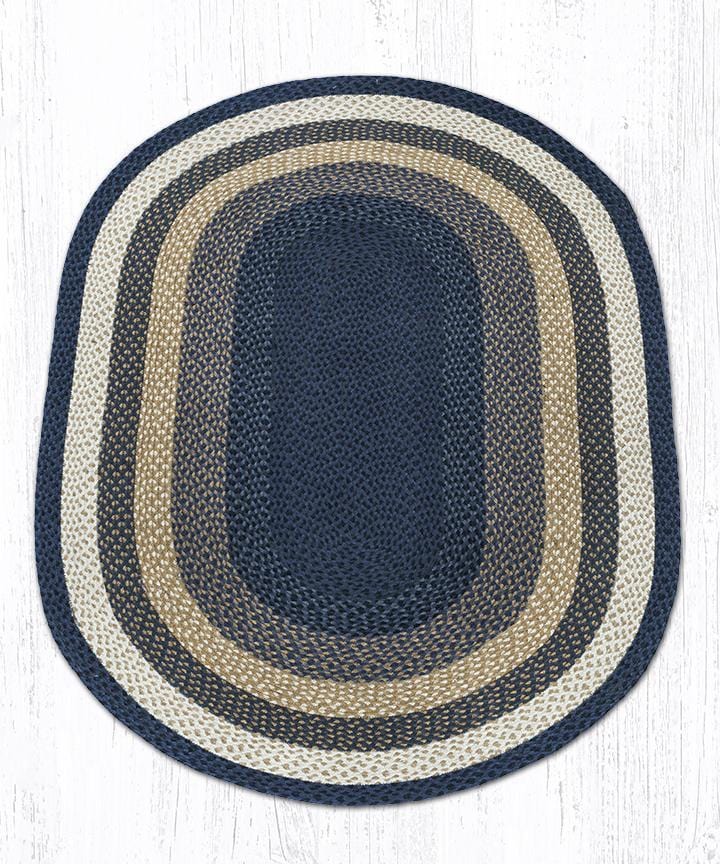 C-079 Dark/Light Blue & Mustard Braided Rug - Oval - Ozark Cabin Décor, LLC