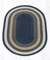 C-079 Dark/Light Blue & Mustard Braided Rug - Oval - Ozark Cabin Décor, LLC