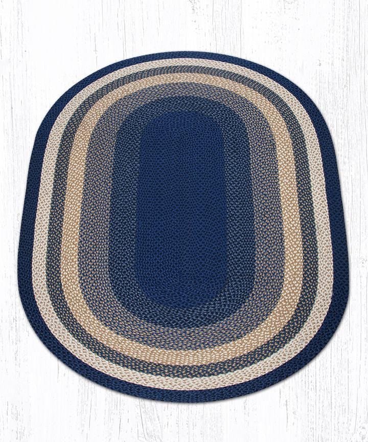 C-079 Dark/Light Blue & Mustard Braided Rug - Oval - Ozark Cabin Décor, LLC