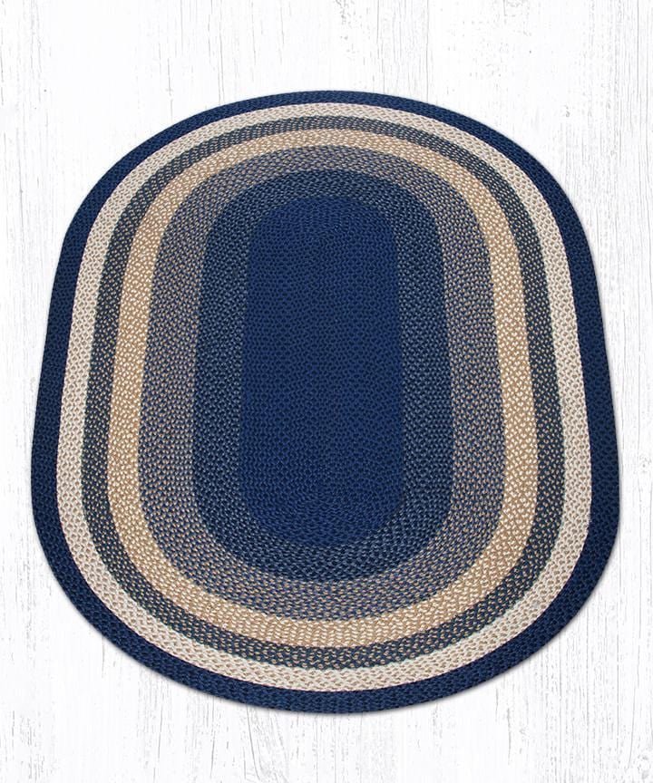 C-079 Dark/Light Blue & Mustard Braided Rug - Oval - Ozark Cabin Décor, LLC