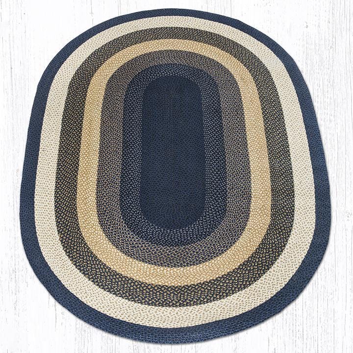 C-079 Dark/Light Blue & Mustard Braided Rug - Oval - Ozark Cabin Décor, LLC