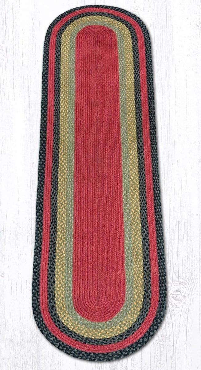 Burgundy, Olive, & Charcoal Braided Rug - Oval - Ozark Cabin Décor, LLC