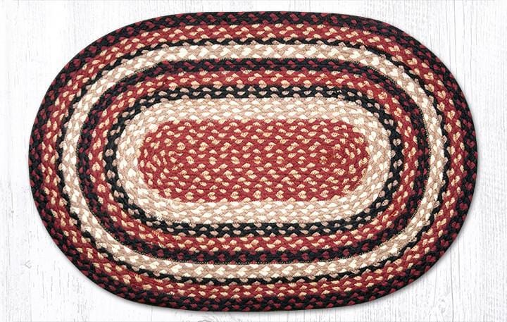 C-344 Burgundy, Black, & Tan Braided Rug - Oval - Ozark Cabin Décor, LLC