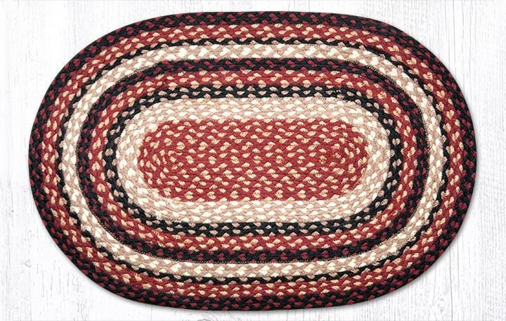 C-344 Burgundy, Black, & Tan Braided Rug - Oval - Ozark Cabin Décor, LLC