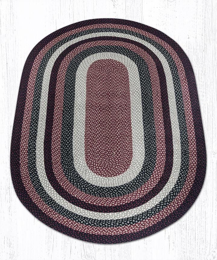 C-344 Burgundy, Black, & Tan Braided Rug - Oval - Ozark Cabin Décor, LLC