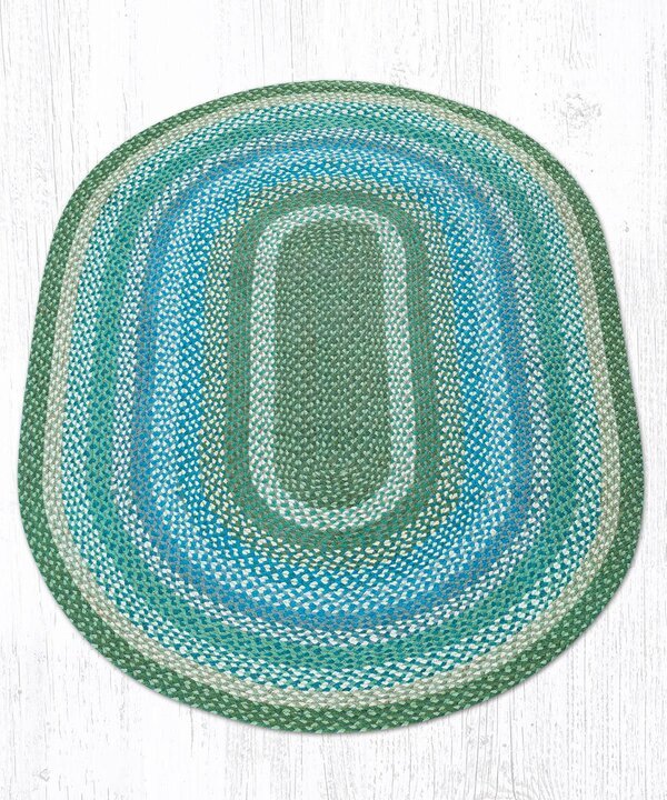 C-419 Sage, Ivory, & Settlers Blue Braided Rug - Oval - Ozark Cabin Décor, LLC